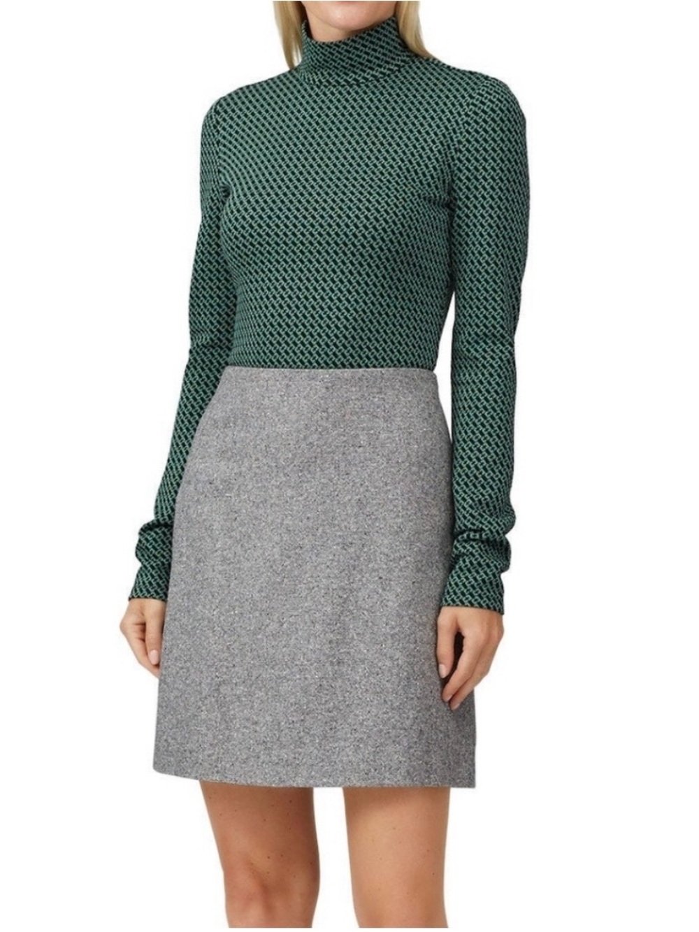 Diane Von Furstenberg DVF Patterned Mock Neck Top Green and Black Small NWOT